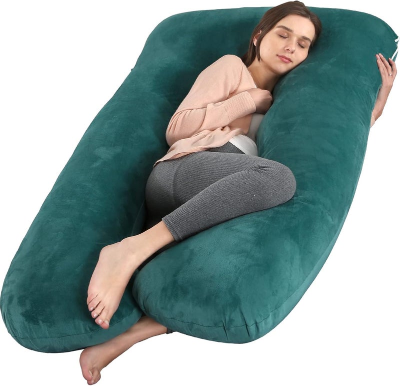 Amagoing 55 inches Pregnancy Pillows for Sleeping, U Shaped Maternity Full Body Pillow for Pregnant Women with Hip, Leg, Back, Belly Support, Removable Washable Velvet Cover (Teal Green) - Image 1